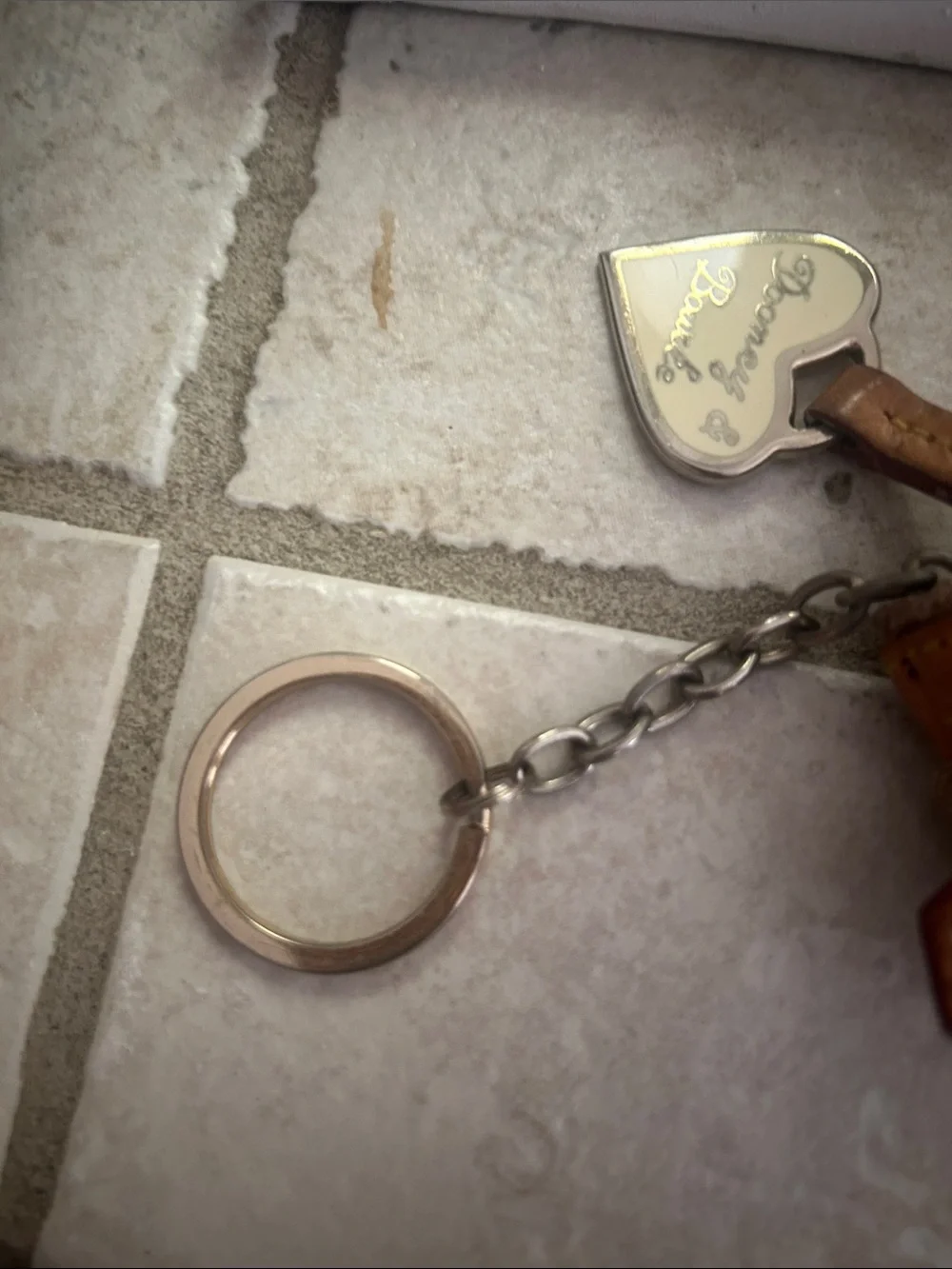 Dooney & Bourke Tan Brown Logo Key Pouch with Heart Charm